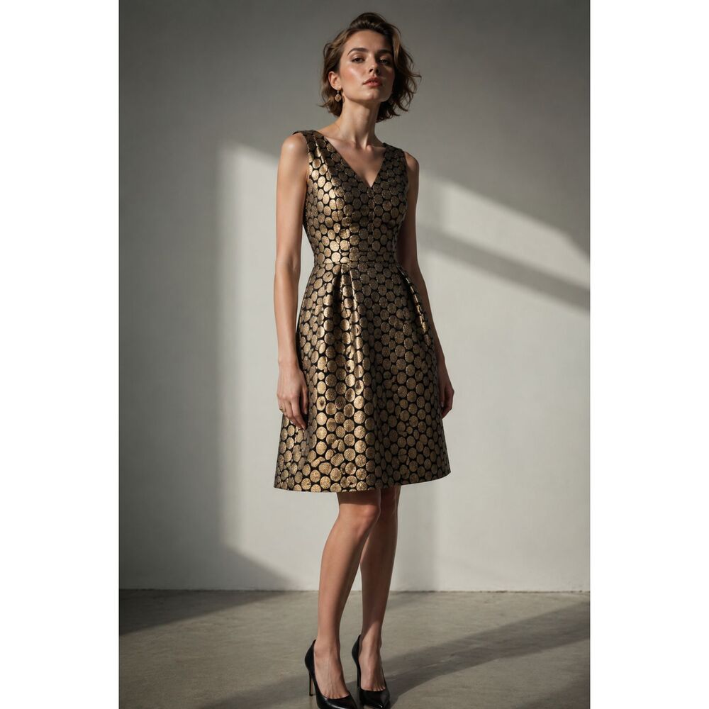 NWT. J.Crew Metallic dot jacquard V-neck dress SZ 0